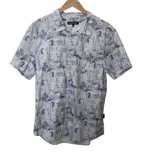 Psycho Tuna Mens Size XXL Slim Fit Button Up Shirt Stretch Duck Dog Print Gray